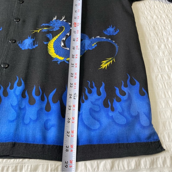 Y2K 90s J/E/T Streetwear Blue Dragon Flames Casual Hawaiian Style Mens XXL - Picture 9 of 11